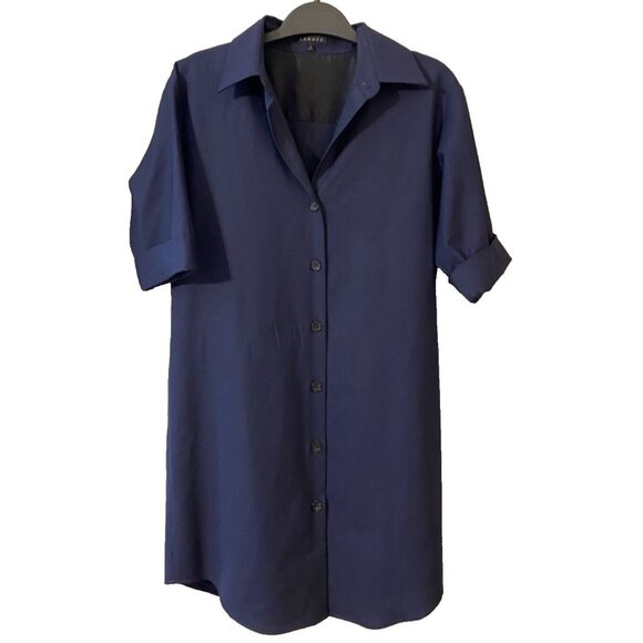 Navy Blue Button-Up Shirt Dress - Picture 4 of 6